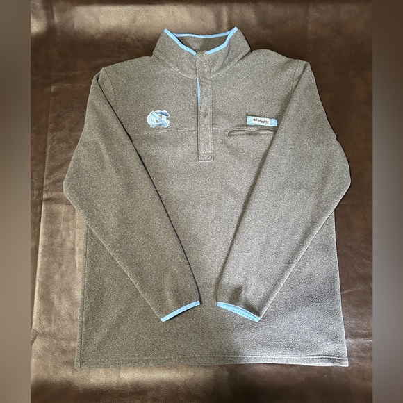 Men's Columbia Gray North Carolina Tar Heels Harborside Fleece Pullover Jacket - Picture 2 of 9